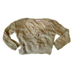 green sheer tie front wrap sweater